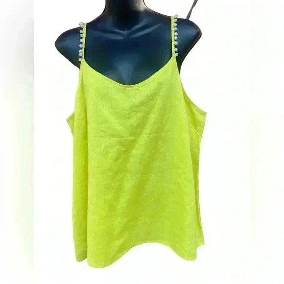 MARCNEWYORK XL neon yellow 100%  linen pearl spaghetti straps semi sweetheart - Picture 1 of 10